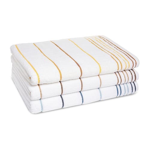 Pencil Stripes Pool Towel, Cotton End Hem, 34x70, 22.0 lbs/dz, White with Multi-Blue Stripes